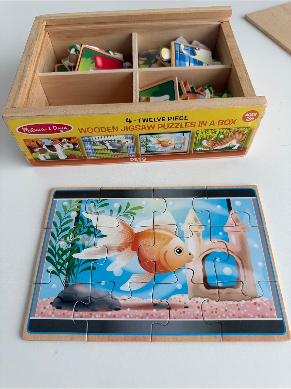 Melissa & Doug Box Puzzles - Wooden Jigsaw Puzzle  - Pets - Cat Dog Fish Bird